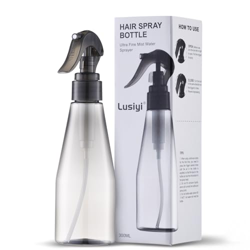 Lusiyi Continuous Spray Bottle for Hair 10oz, Ultra Fine Water Spray Bottles for Cleaning, Plant, Pets (Plastic, 300ml)