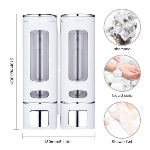Image of 2 Shampoo & Conditioner Dispenser Wall Mounted, 400ml Liquid Soap Shower Dispenser Set No Drill, Gel Container Shower Pump Dispenser, Conditioner Body Wash Dispenser Set for Bathroom Hotel Home