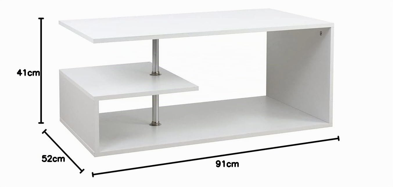 BAKAJI Tavolino da salotto bianco Soggiorno Caffe Porta PC Tavolo Salone Laterale Divano Doppio Ripiano e Struttura in Legno Design Moderno 41 x 91 x 52,6 cm Arredamento Casa Ufficio
