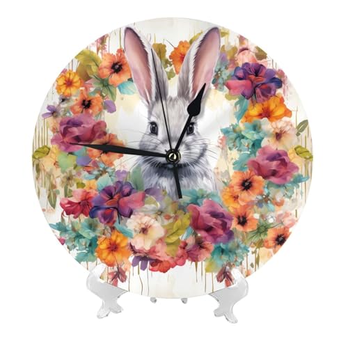 Horloge à piles aquarelle lapin fleurs affichage clair facile à lire - 8