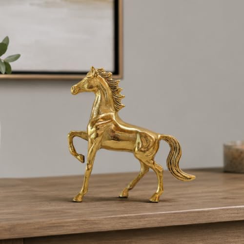 Image of BEHOMA Aluminium Horse Decorative Figurine Showpiece | Gold Finish Decorative Statue | Vastu Fengshui Wedding & Housewarming Elegant Modern Tabletop Art Showpiece | Golden