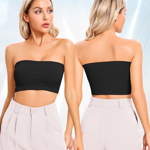 Image of Strapless Bras for Women Bandeau Bra Wireless Seamless Bandeau Top Comfort Padded Tube Top Bra