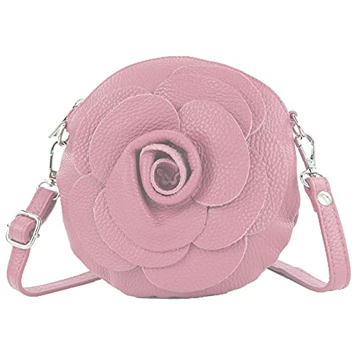 modamoda de T225 Damen Leder Umhängetasche Abendtasche Clutch Blüte Klein handmade in Italy, Farbe:Altrosa
