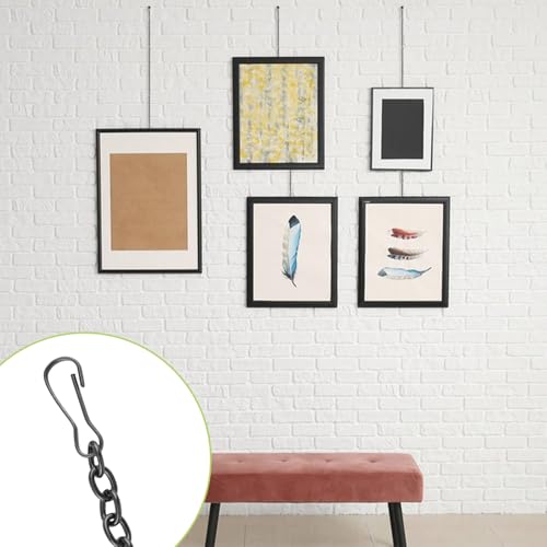 Image of Picture Hanging Kit with 4Pcs 1M Picture Hanging Chains & 12Pcs Hooks, Heavy Duty Metal Display Chain for Photo Frames Artworks Mirror(Gunmetal Gray)