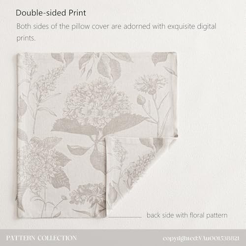 Image of Foindtower Set of 2 Linen Floral Vintage Throw Pillow Covers Neutral Accent Decorative Cushion Covers Farmhouse Boho Home Decor for Sofa Chair Couch Bedroom Living Room,24x24 Inch,Tan Beige