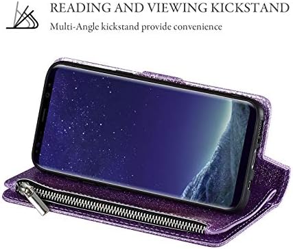 UEEBAI Wallet Case for Samsung Galaxy S10, Premium Glitter PU Leather Case Magnetic Closure Bling Handbag Zipper Pocket Case Kickstand Card Holder Slots Shockproof Flip Cover for Galaxy S10 - Purple#2