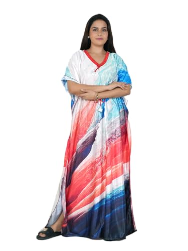 Image of Women's Printed Satin Blend Kaftan Nighty /Nightgown /Nightwear /Maxi WSR-185