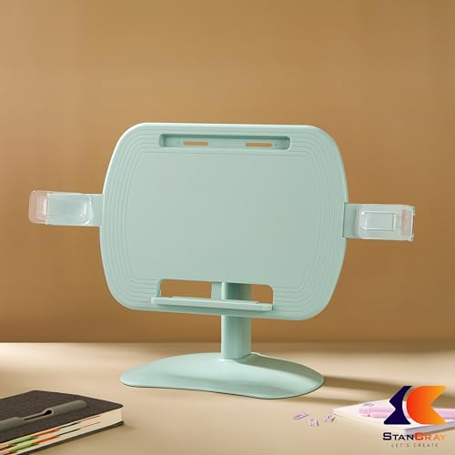 Image of 1 Compartment Portable Adjustable Tablet Holder with Folding Hands Rotatable Book Stand Holder for Reading - Ideal for Cookbooks, Sheet Music, and More - Textbook Holder Organizer (Green)
