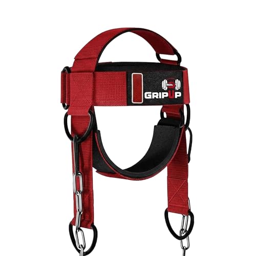 GripUp Neck Harness Weight Lifting Head harness Strap with D-Hook Adjustable Steel Chain Neck Builder Exercise Boxing Training Strengthener Resistance Gym Workout Injury Recovery