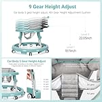 Baby Walker Foldable with 9 Adjustable Heights, Baby Walkers and Activity Center for Boys Girls Babies 7-18 Months, Baby Walker and Bouncer Combo with Wheels Portable Anti-Rollover(Green) - Image 3