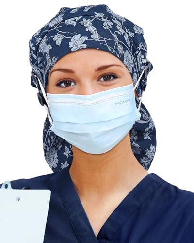 Image of Satin Lined Scrub Cap for Women Extra Large Long Hair Surgical Nurse Cap 4 Buttons