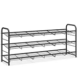 SONGMICS Stackable Shoe Rack, 3 Tier Metal Shoes Rack Storage Shelf, Holds up to 15 Pairs, Adjustable Slanted Shelves Tower Organizer for Closet Entryway Small Spaces, Black ULMR106BD01