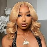 omswet Honey Blonde Body Wave BOB Wig Human Hair 5X5 HD Lace Closure Wigs for Black Women Wear and Go Human Hair Wig Pre Plucked Bleached Knots Glueless Wigs 200 Density 27 Body Wave Wig 14 Inch