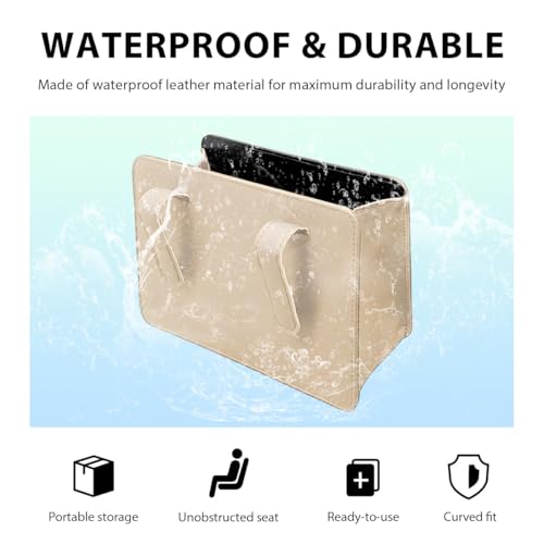 Image of Car Trash Can, Waterproof Leather Hanging Storage Container Vehicle Dustbin, Auto Foldable Mini Garbage Organizer Trash Bag for Truck SUV RV, Essential Car Accessories (Beige)