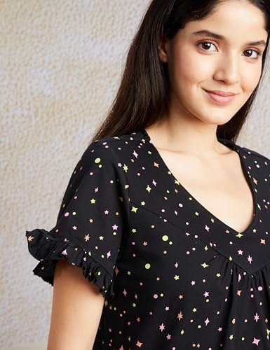 Image of Amazon Brand - Symbol Women Cotton Knee Length Regular Fit Nighty | Night Dress (Available in Plus Sizes)