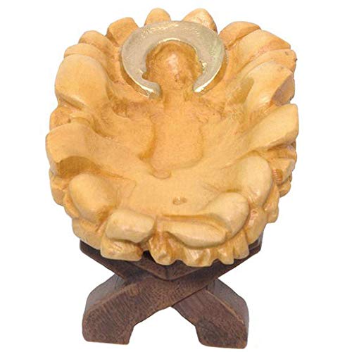 Nativity Accessory, Manger in Val Gardena Wood for Baby Jesus, 7 cm (2.76 inc.)