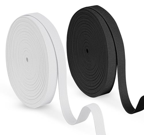 Agoer 20 M Gummiband Breit 15mm, Schwarz + Weiß Gummibänder zum Nähen Gummilitze Breit, Hosengummi für DIY Handwerk - 10 Meter/Stück