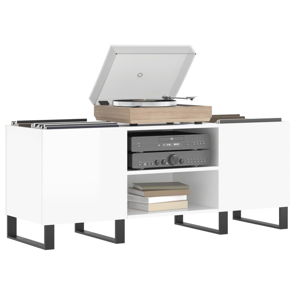 Armadio per dischi in vinile, bianco lucido, 121 x 38 x 48 cm | Armadio HiFi per il soggiorno con robuste gambe in ferro e molto spazio per la vostra collezione di musica LP.