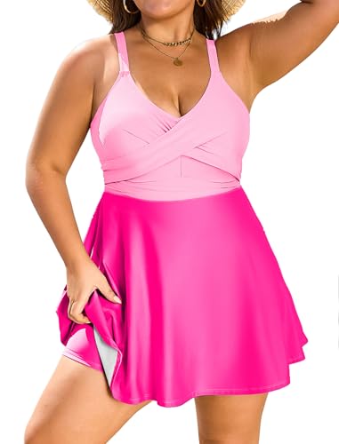 HUSKARY 2026 Plus Size Swimdress for Women Summer Two Piece Slimming Bathing Suits That Hide Thighs...