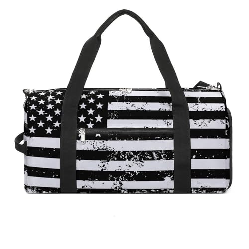 Travel Duffel with America Usa Flag Retro Black White for Men Women Shoe Compartment Overnight Bag