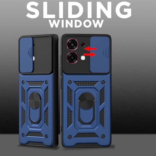 Image of Pikkme Back Cover for Oppo F31 5G / Oppo F33 5G | 360 Protection Case | Sliding Camera Shield Cover & Ring Holder Stand D10 Tough Armor Bumper Case (Blue)