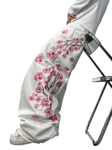 Pantalones de mezclilla holgados para hombre vaqueros de pierna ancha bordados estilo hip hop