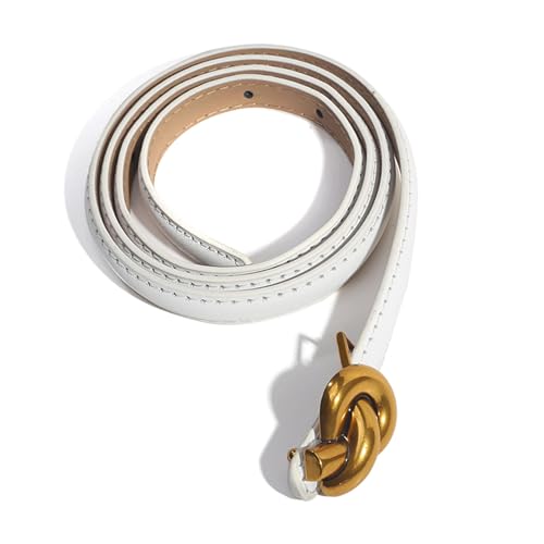 Women Casual Leather Thin Belt Retro Waist Belt with Pin Buckle for Jeans Pants Skirt Dresses(White)
