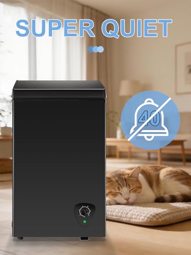 Image of Chest Freezer WANAI 2.2 Cu.Ft Freezer Free-Standing Top Door Freezer Adjustable 7 Thermostat and Removable Basket Open Deep Freezer Apartment Kitchen, Black