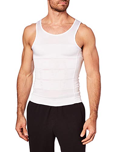 Mens Slimming Vest Weights Body Shaper Muscle Compression Undershirt Breathable Waist Trainer Shapewear Elastic Tank Top Slim Tummy Underwear Shirts for Men White Size M