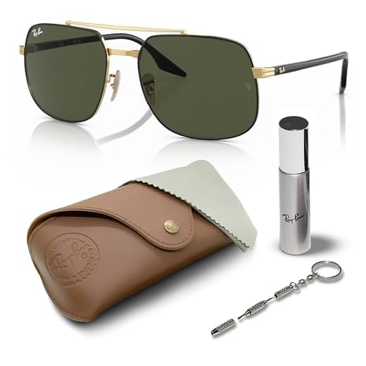 Ray-Ban RB3699 Óculos de sol quadrados para homens e mulheres com kit de óculos - Óculos de sol clássicos atemporais, Armação preta polida em ouro | Lente verde, 59mm