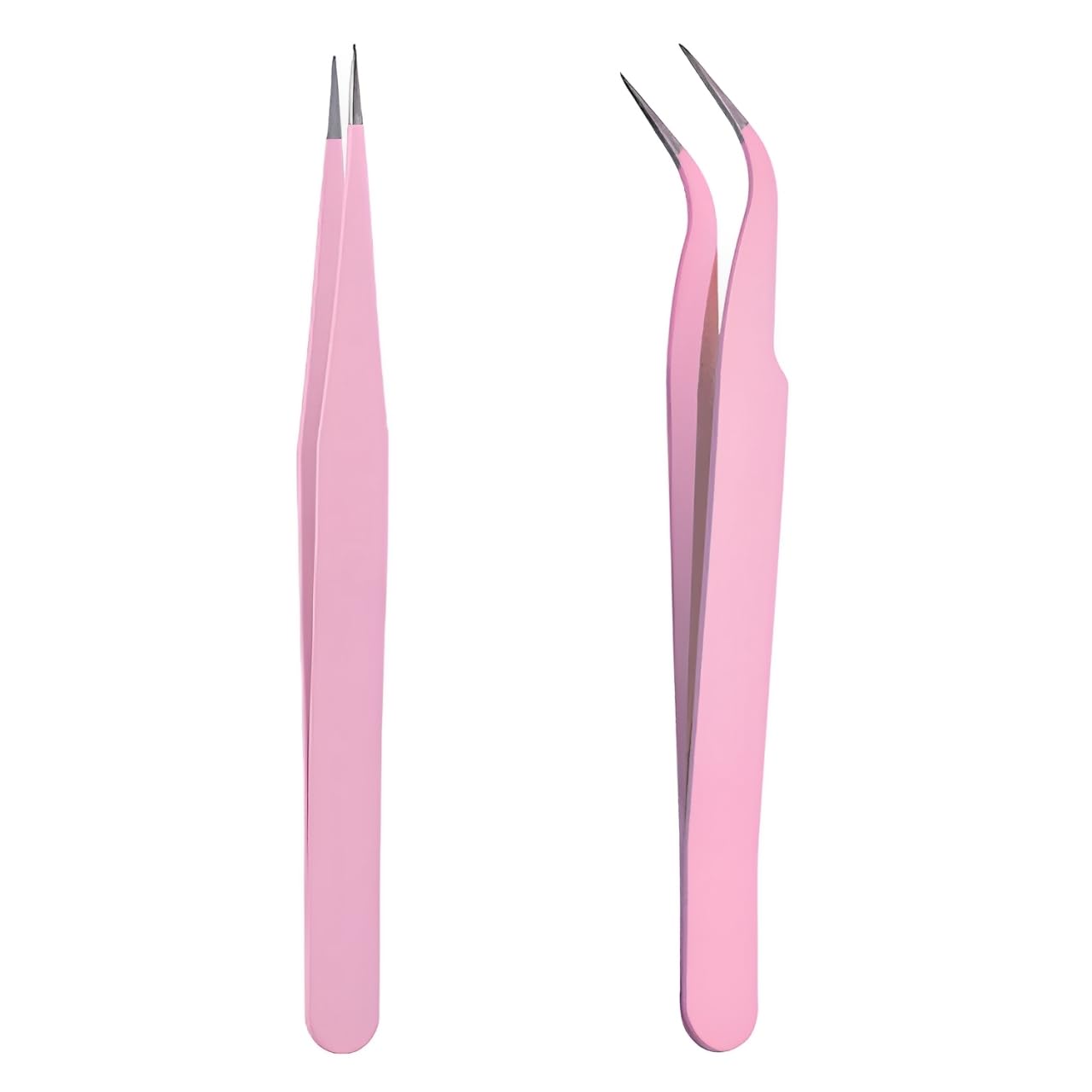 Paquete de 2 Pinzas Puntiagudas Curvas Rectas de Para Extensiones de Pestañas,Pegatinas Para Uñas,Diamantes de Imitación, Recogedores de Pestañas(Rose)