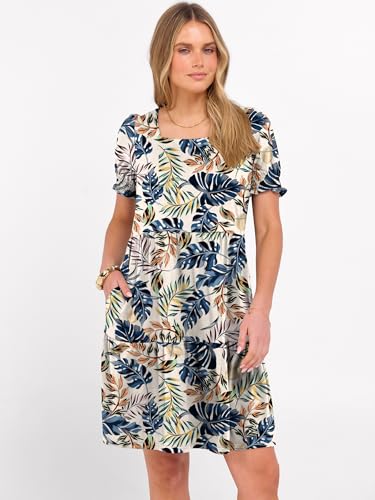Image of ANRABESS Women Summer Square Neck Puff Short Sleeve Mini Dress 2026 Casual Flowy Sundress Beach Vacation Clothes with Pockets