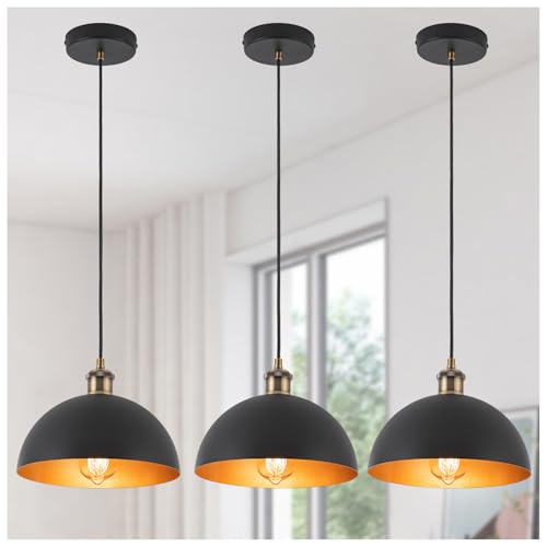 Imfurlayo 9.84" Industrial Black Pendant Light for Kitchen Island
