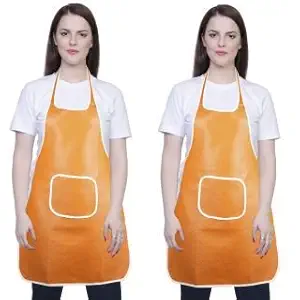 YAZLYN COLLECTION Rexine Waterproof Kitchen Apron Orange color With Front Pocket-Set Of 2