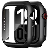 Foamia 2 Pack Case for Apple Watch Screen Protector, Hard PC Case with Tempered Glass Protective Cover Guard Bumper, Slim Apple Watch Cover for iWatch Series 9 8 7 - Black/Black 41mm