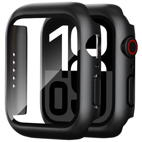 Foamia 2 Pack Case for Apple Watch Screen Protector, Hard PC Case with Tempered Glass Protective Cover Guard Bumper, Slim Apple Watch Cover for iWatch Series 9 8 7 - Black/Black 41mm