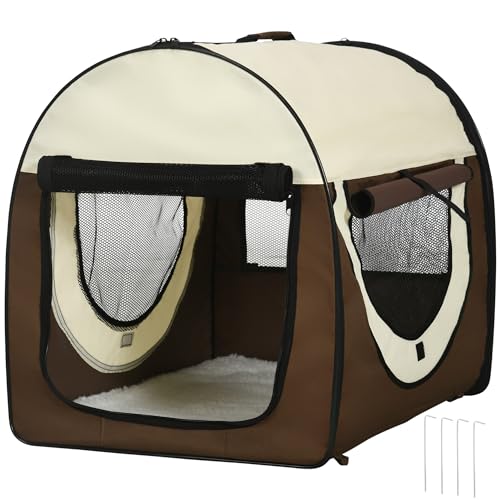 PawHut Hundebox Faltbare Hundetransportbox Haustierrucksack mit Kissen Reisetasche Transportbox für Tier wasserdicht Oxfordstoff Kaffee 70 x 51 x 59 cm