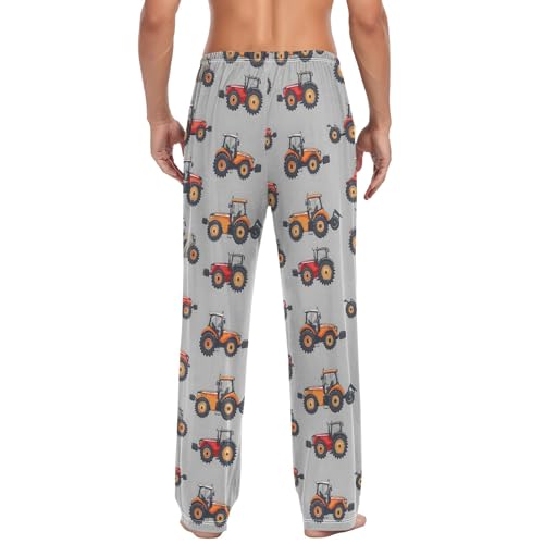 CHIFIGNO Men PJ Pants Funny Pajama Pants with Pockets Drawstring Cute Cartoon Tractor Grey S2