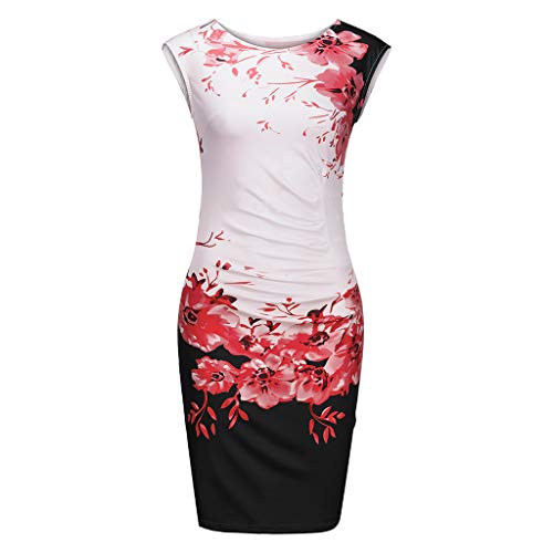 Kingko® Damen Etuikleid Knielang Business Strickerei Bodycon Bleistiftkleid Hochzeit Prom Vintage Stehkragen Kurzarm Business Bleistift Kleid (M, Hot Pink)