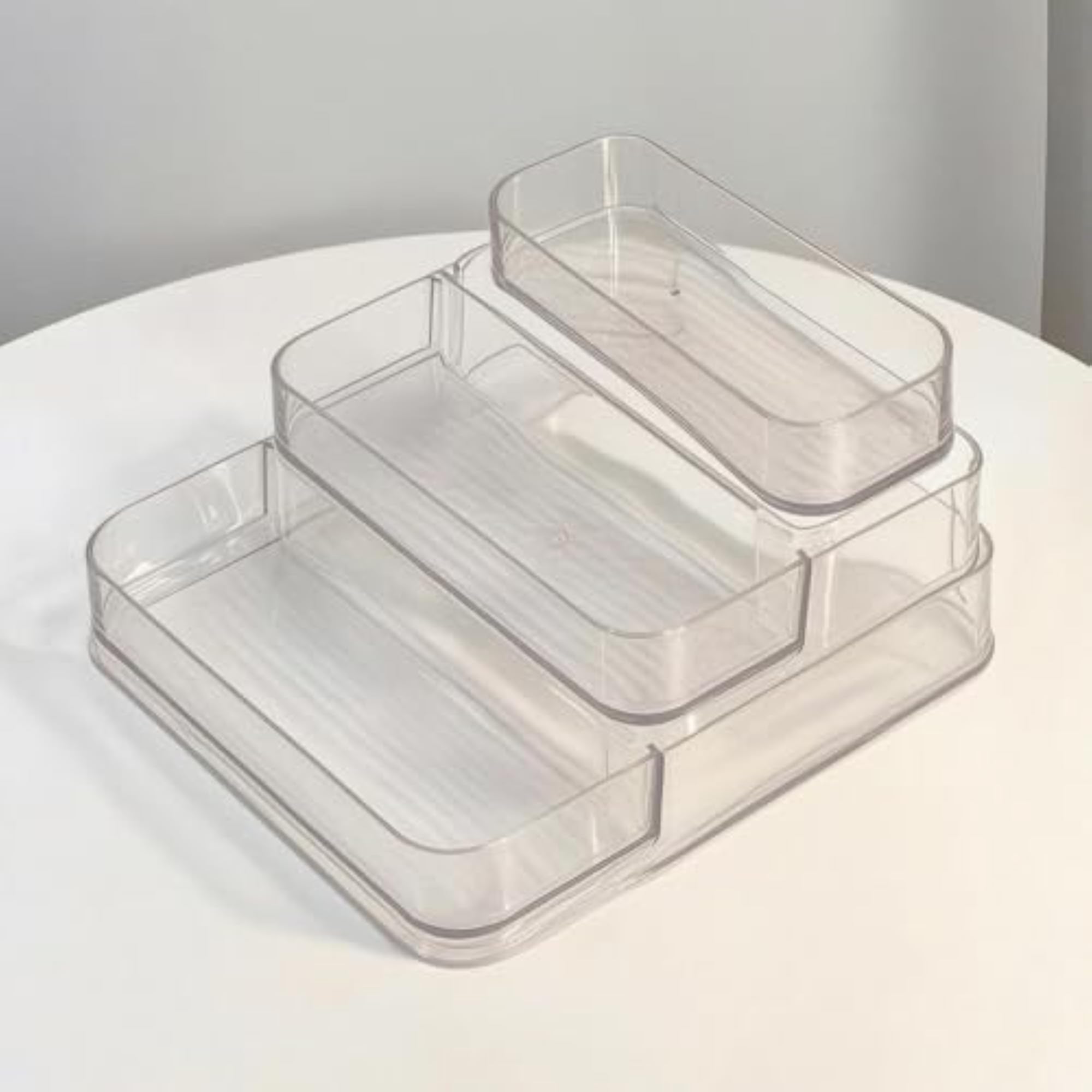 Acrylic Organizer with Trays, Three-Tier Stepped Display Rack, Brown