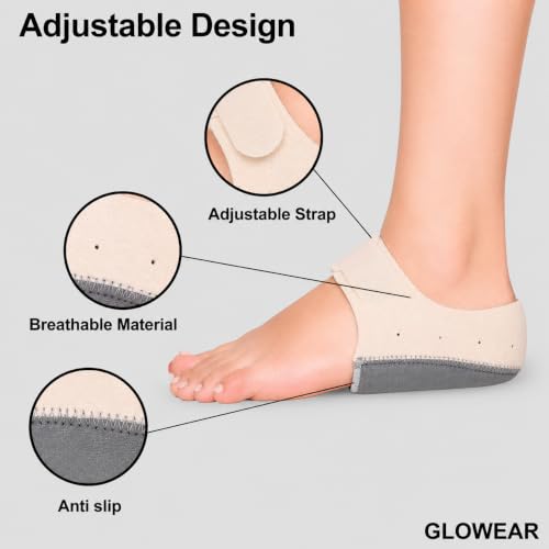 Image of Glowear Silicone Gel Heel Cups for Pain Relief | Plantar Fasciitis, Spur & Achilles Support for Men & Women | Breathable Cushion | Washable & Reusable| Beige /Gray, Large