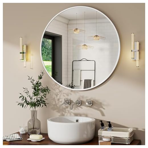 BEAUTYPEAK 50 cm Runder Spiegel in Weiß, Bruchsicherer Wandspiegel mit Aluminiumrahmen, Badezimmer Spiegel zum Aufhängen und Anlehnen, Rund Wandspiegel für Schlafzimmer, Bad, Wohnzimmer