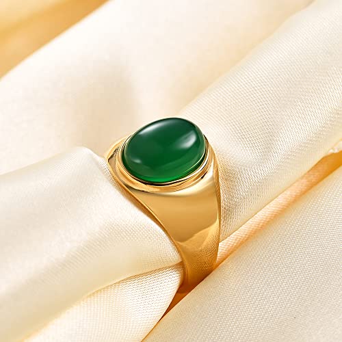 VQYSKO Retro turquoise ring for Woman, Stainless Steel Oval Biker ring,Ideal Gift for Mother,Blue/Green Color for Choice (Green, 9)