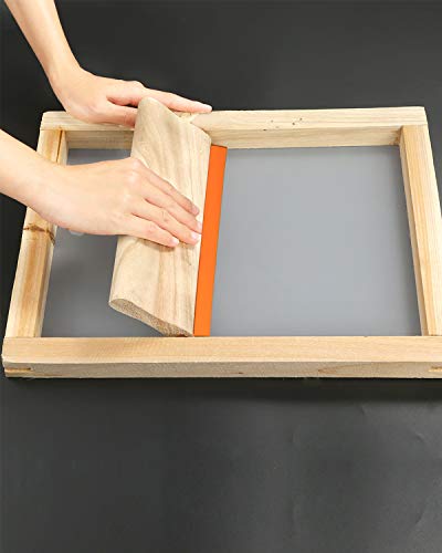 Aoibrloy 19Pcs Screen Printing Squeegee kit with 3pcs 75 Durometer Wooden Ink Scraper(13.7, 9.4, 5.9inch), 3pcs Plastic Printing Squeegee, 1pcs Masking Tape, 2pair Gloves, 10pcs Wood Mixing Sticks