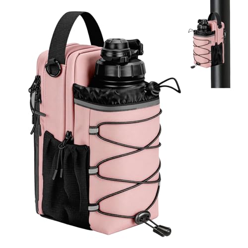Magnetic Gym Bag Water Bottle Holder with Sling Multi-Purpose Sport Bottle Organizer with 3 Magnet Gym Accessories for Men and Women Training Draw String Bag for Outdoor Basketball Bike (Pink)