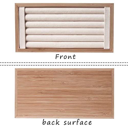 Justsoso Bamboo Ring Display Tray For Selling, Ring Holder Stand For Show,Earring Stud Ring Jewelry Organizer For Home Bedroom Drawer (Beige Velvet) #TOP2