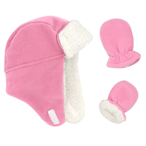 Baby Girl Winter Hat Toddler Hat and Gloves Set Baby Hats and Mittens Sherpa Lined Toddler Hats for Boys Pink 12-24 Months
