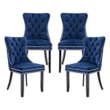 Hixkol Velvet Dining Chairs Set of 4,Upholstered Dining Chairs with Ring Pull Trim and Button Back,Modern Seating for Kitchen, Bedroom & Living Room(Blue)