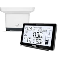 Wireless Rain Gauge Outdoor with Thermometer, High Accurate Digital Rain Gauges Outdoors Best Rated, Electronic Self-Emptying Remote Rain Collector, Freeze Proof Automatic Rain Measure Gauge for Yard