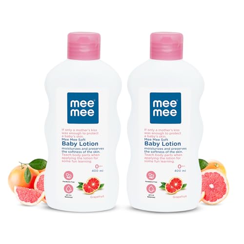 Image of Mee Mee Soft Baby Lotion | Enriched with the goodness of Fruit extracts | 0+ months For 24Hrs Moisturization | pH 5.5 balanced | Ideal For All Skin Types Pack of 2 (400ml)